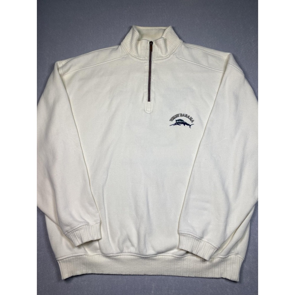 Tommy Bahama Sweater Men Large White Island Cowboy Classic 2007 Half Zip